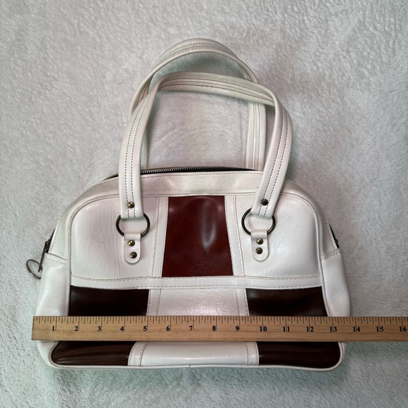 Vintage 1960s-1970s MCM Retro Brown and White Colorblock Shoulder Bag Purse - Picture 4 of 5